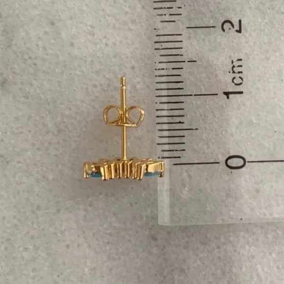 Gold Turquoise Crystal Leaf Arch Earrings Brand New - Picture 3 of 4